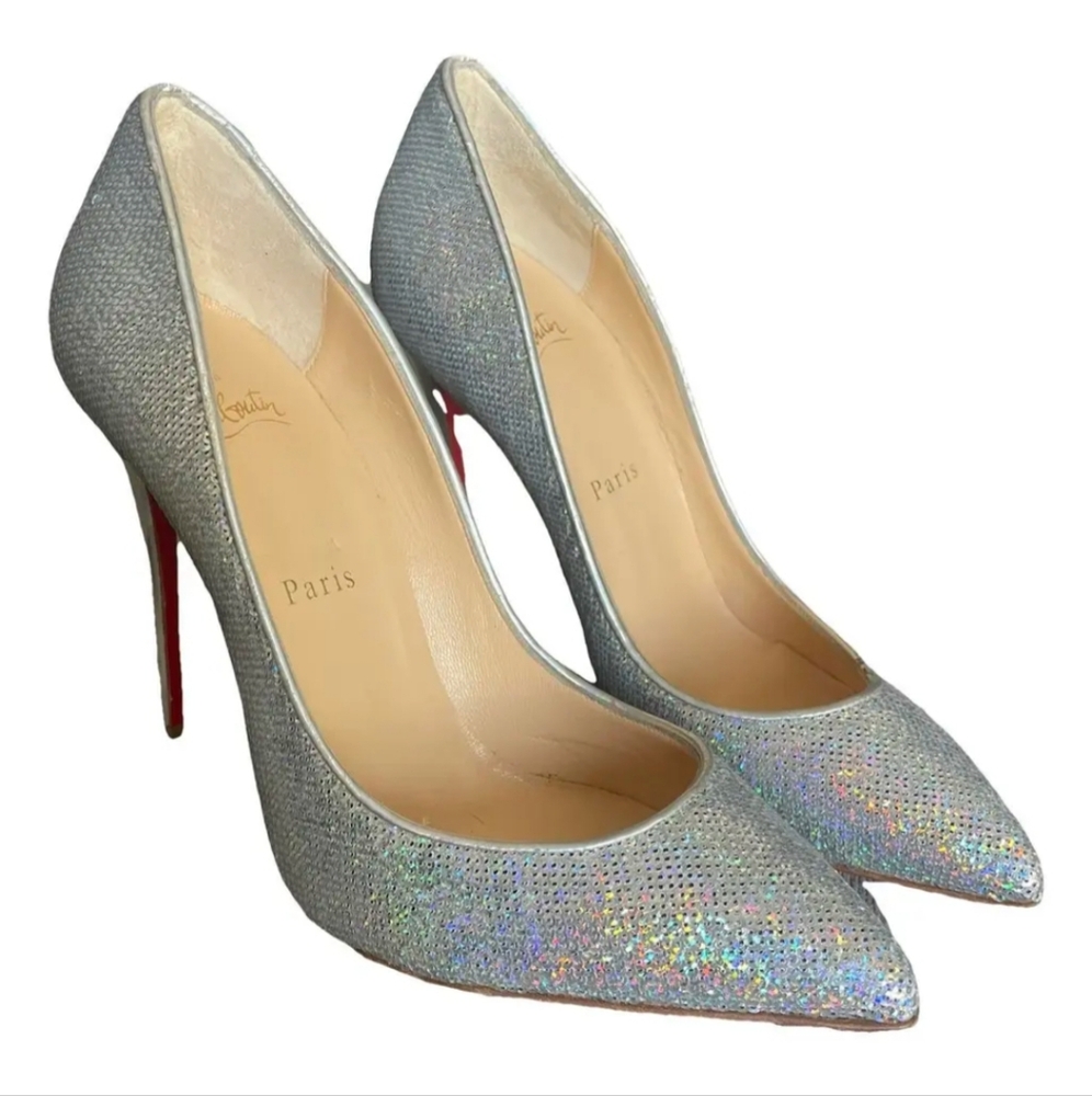 Christian Louboutin Iridescent Silver Pointed Toe Stiletto Heels